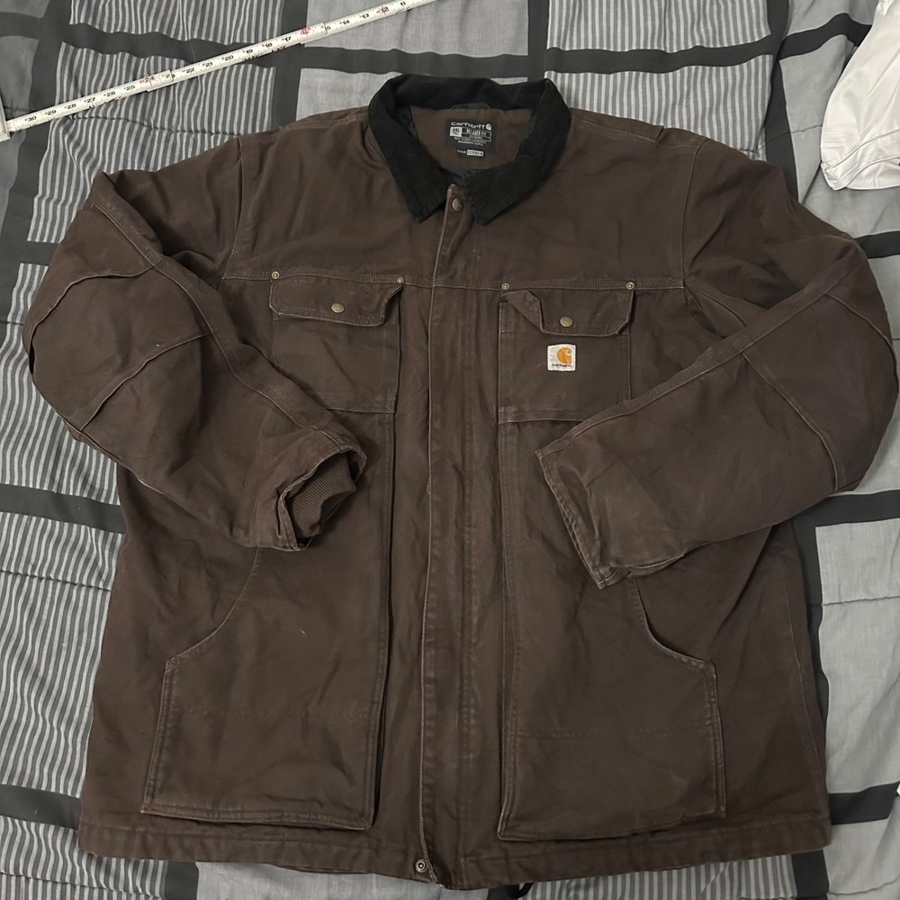 Carhartt Jacket Mens 2XL Tall Brown Full Quilt Lined Relaxed Fit Canvas Coat